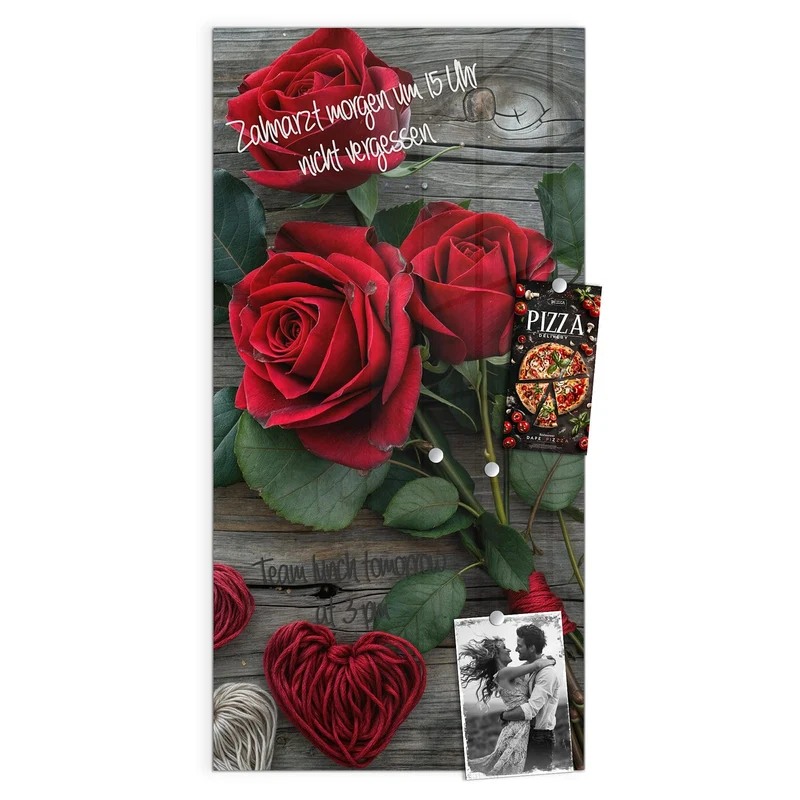 Magnettafel - Drei Rosen mit Herzen