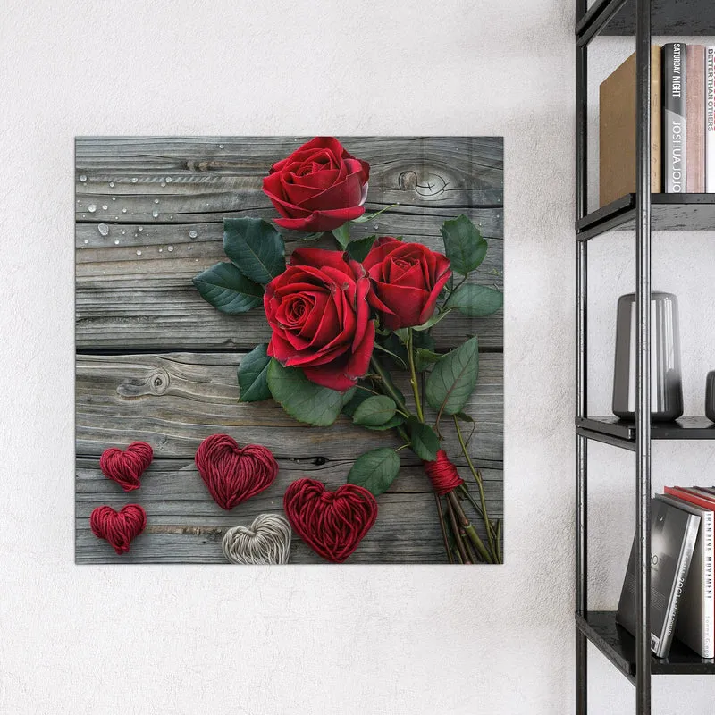 Magnettafel - Drei Rosen mit Herzen