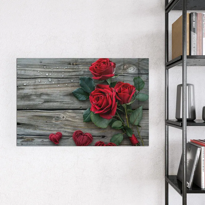 Magnettafel - Drei Rosen mit Herzen