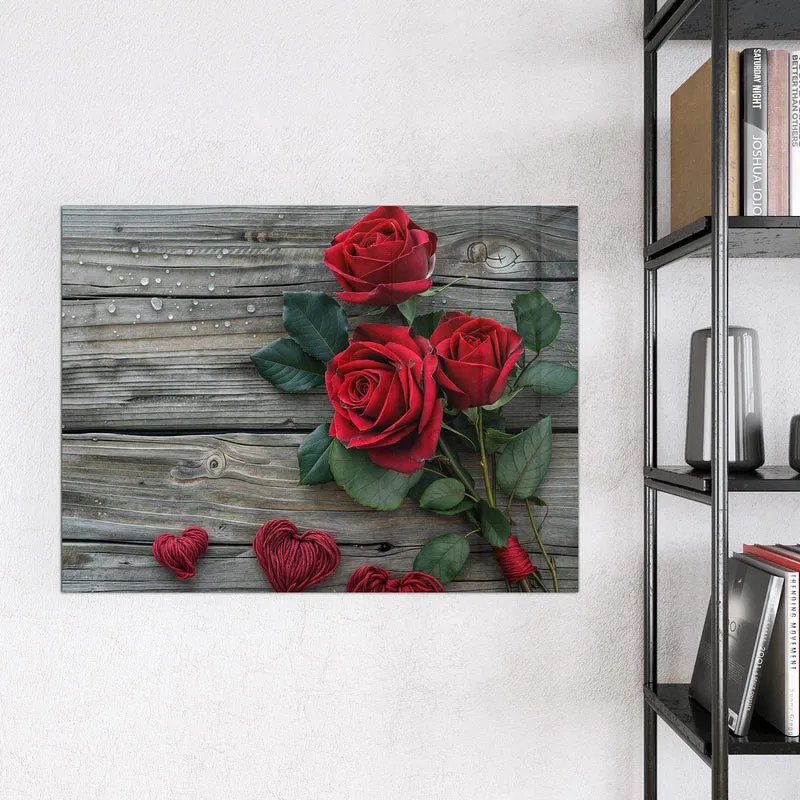 Magnettafel - Drei Rosen mit Herzen