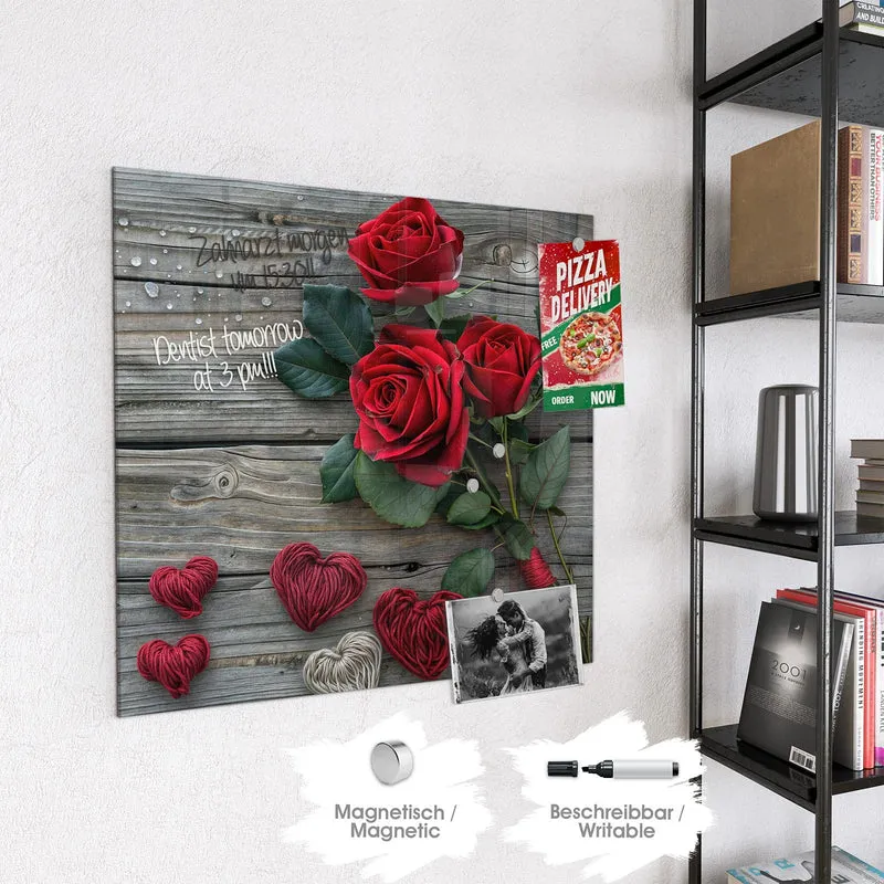 Magnettafel - Drei Rosen mit Herzen
