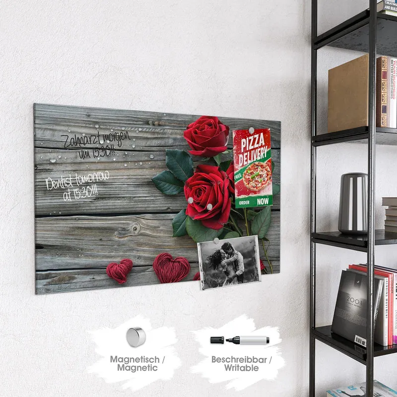 Magnettafel - Drei Rosen mit Herzen