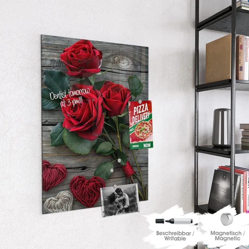 Magnettafel - Drei Rosen mit Herzen