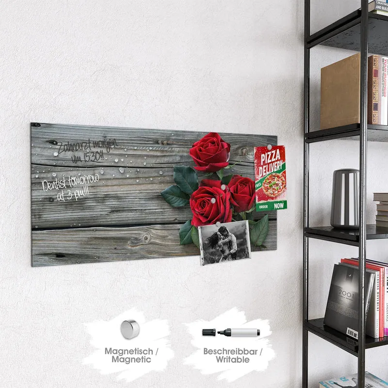 Magnettafel - Drei Rosen mit Herzen