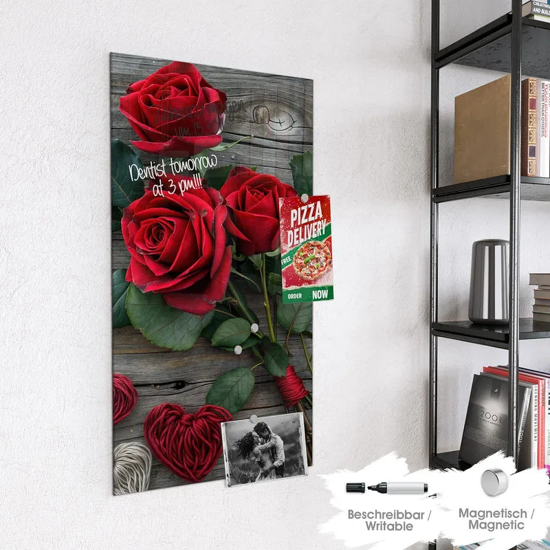 Magnettafel - Drei Rosen mit Herzen