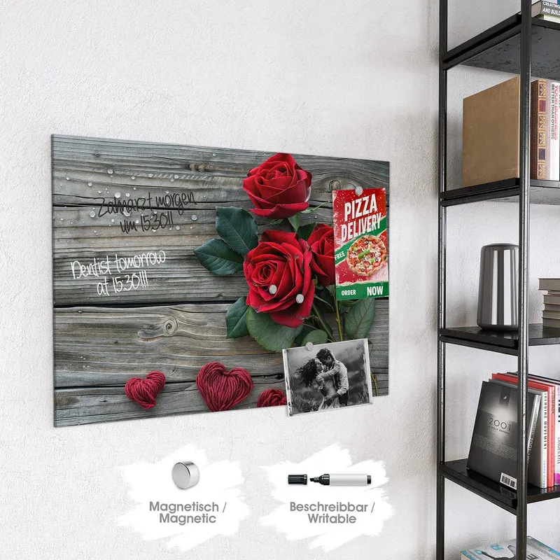 Magnettafel - Drei Rosen mit Herzen
