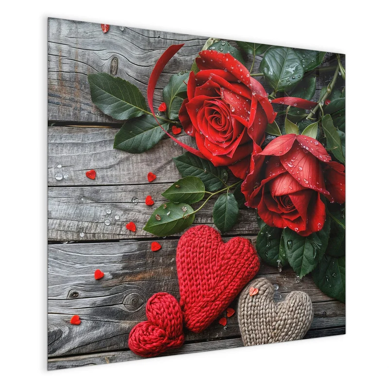 Magnettafel - Rosen mit Strickherzen