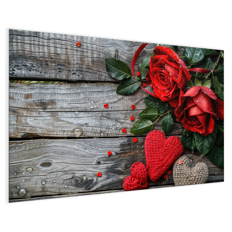 Magnettafel - Rosen mit Strickherzen