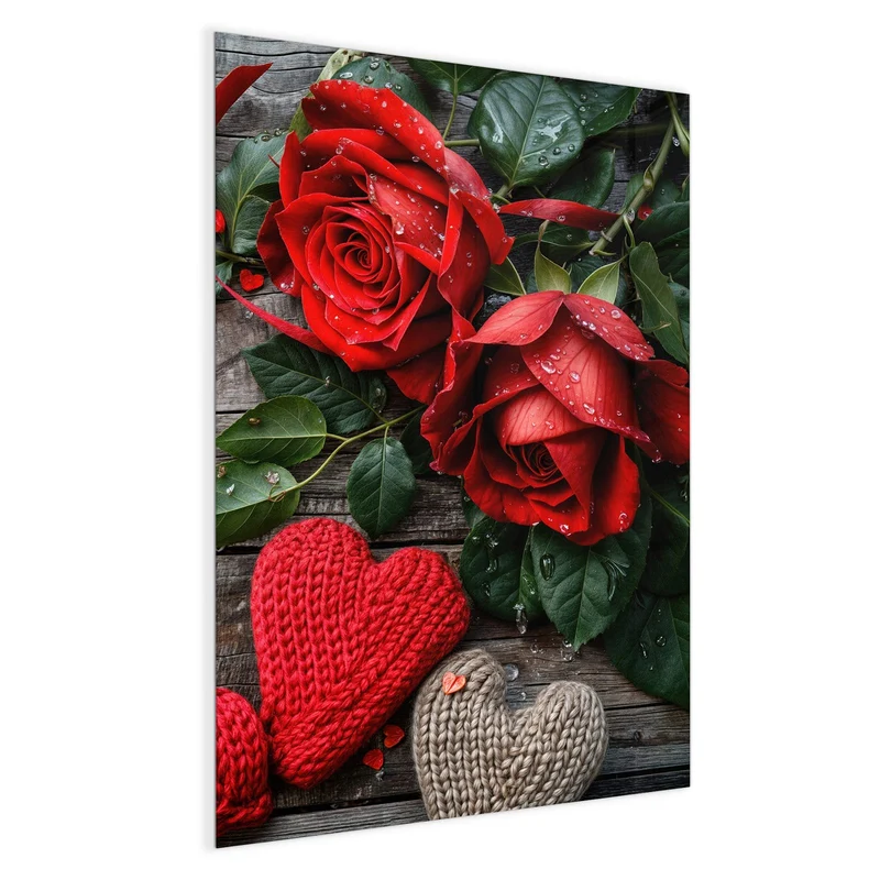 Magnettafel - Rosen mit Strickherzen