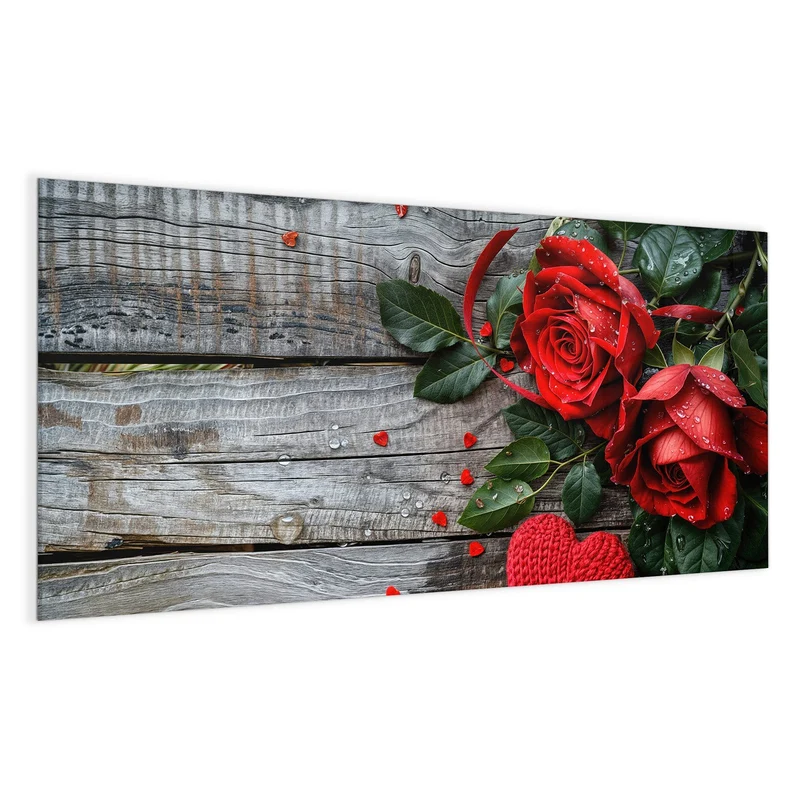 Magnettafel - Rosen mit Strickherzen