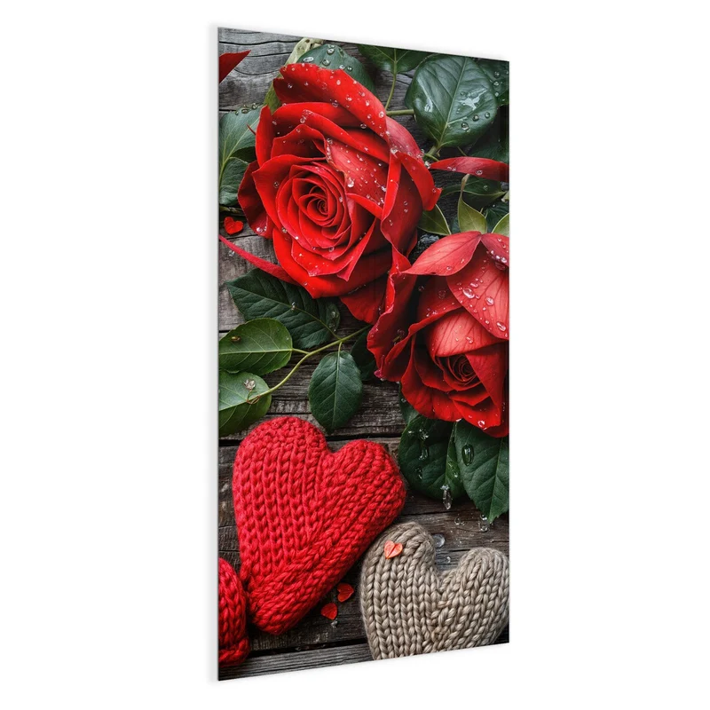 Magnettafel - Rosen mit Strickherzen