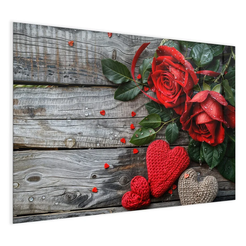 Magnettafel - Rosen mit Strickherzen