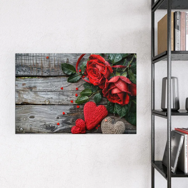 Magnettafel - Rosen mit Strickherzen
