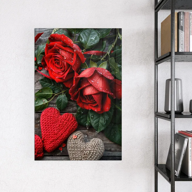 Magnettafel - Rosen mit Strickherzen