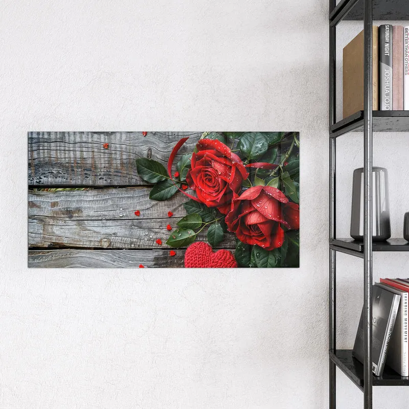 Magnettafel - Rosen mit Strickherzen