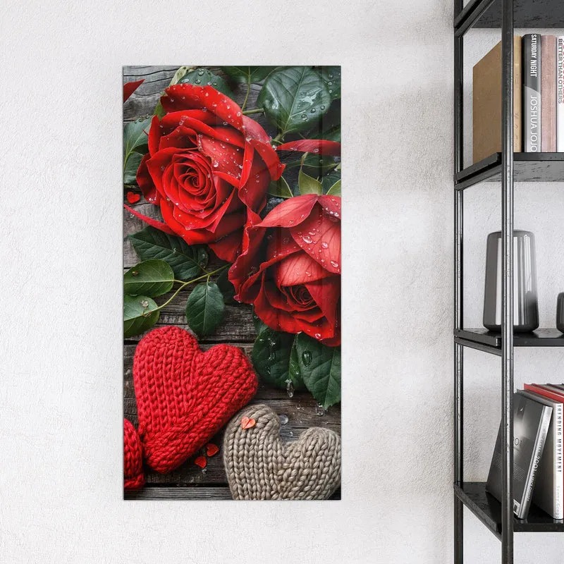 Magnettafel - Rosen mit Strickherzen