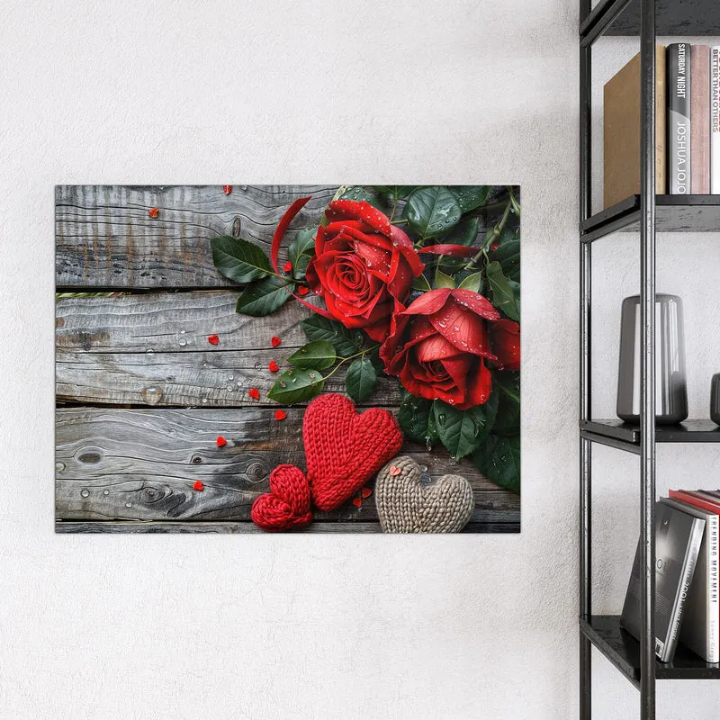 Magnettafel - Rosen mit Strickherzen