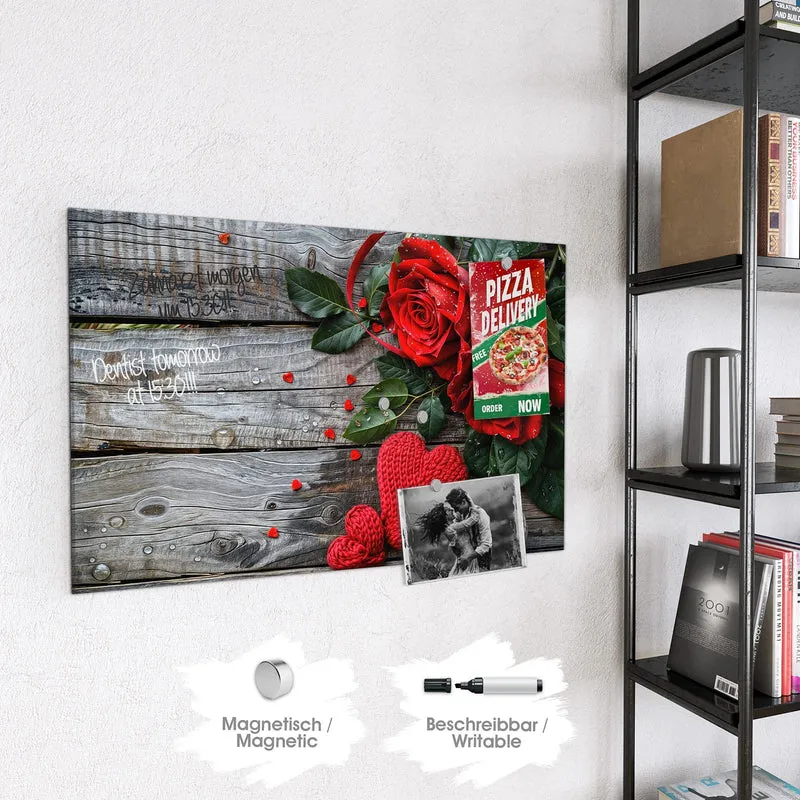 Magnettafel - Rosen mit Strickherzen