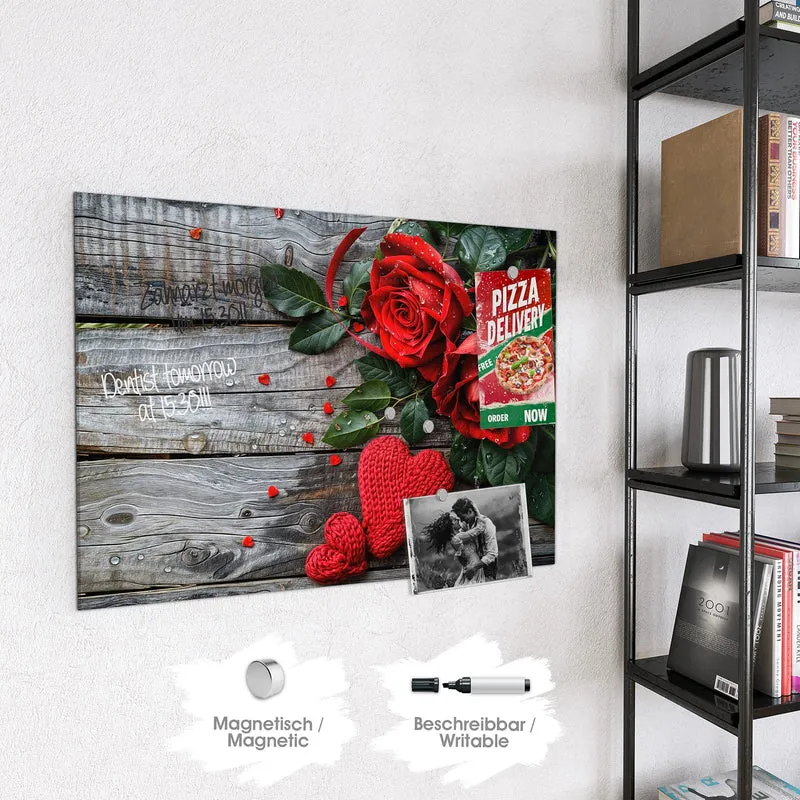 Magnettafel - Rosen mit Strickherzen