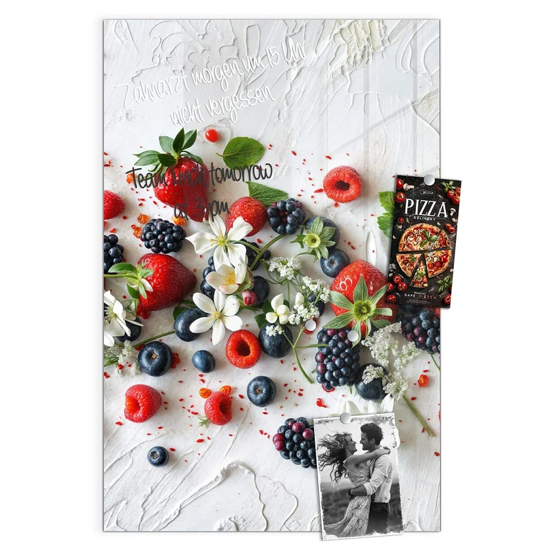 Magnettafel - Beeren mit weißen Blüten