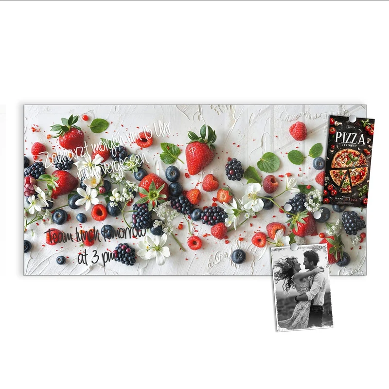 Magnettafel - Beeren mit weißen Blüten