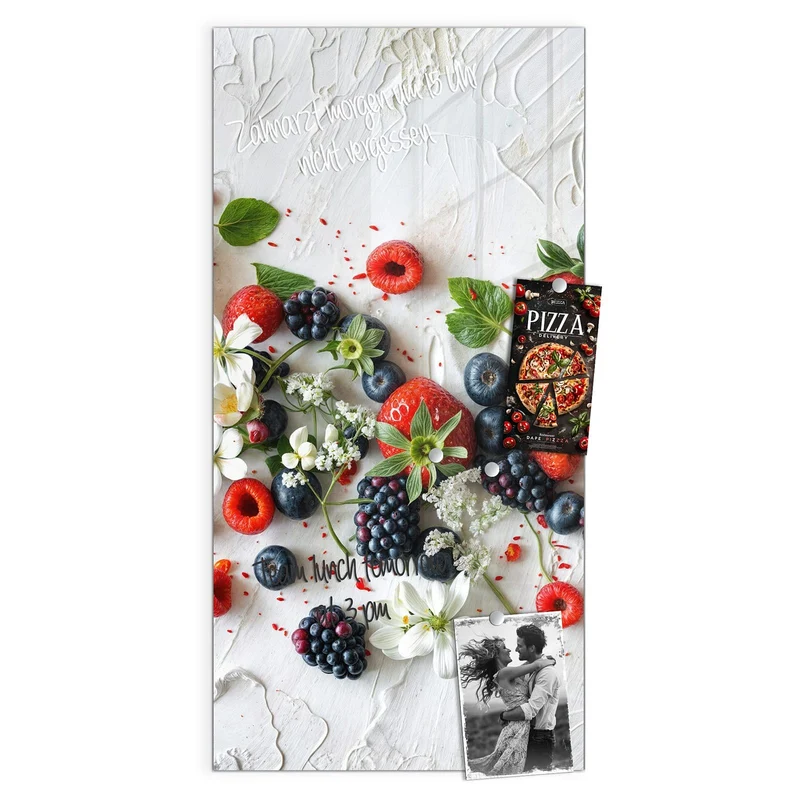 Magnettafel - Beeren mit weißen Blüten