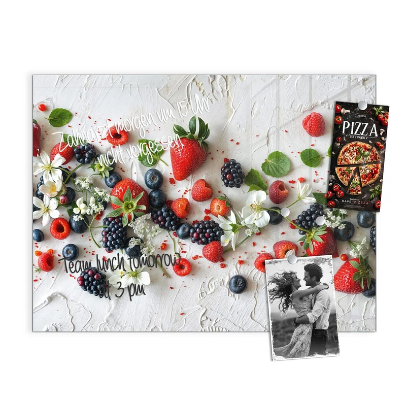 Magnettafel - Beeren mit weißen Blüten