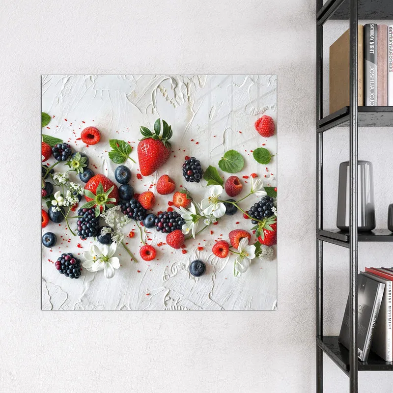 Magnettafel - Beeren mit weißen Blüten