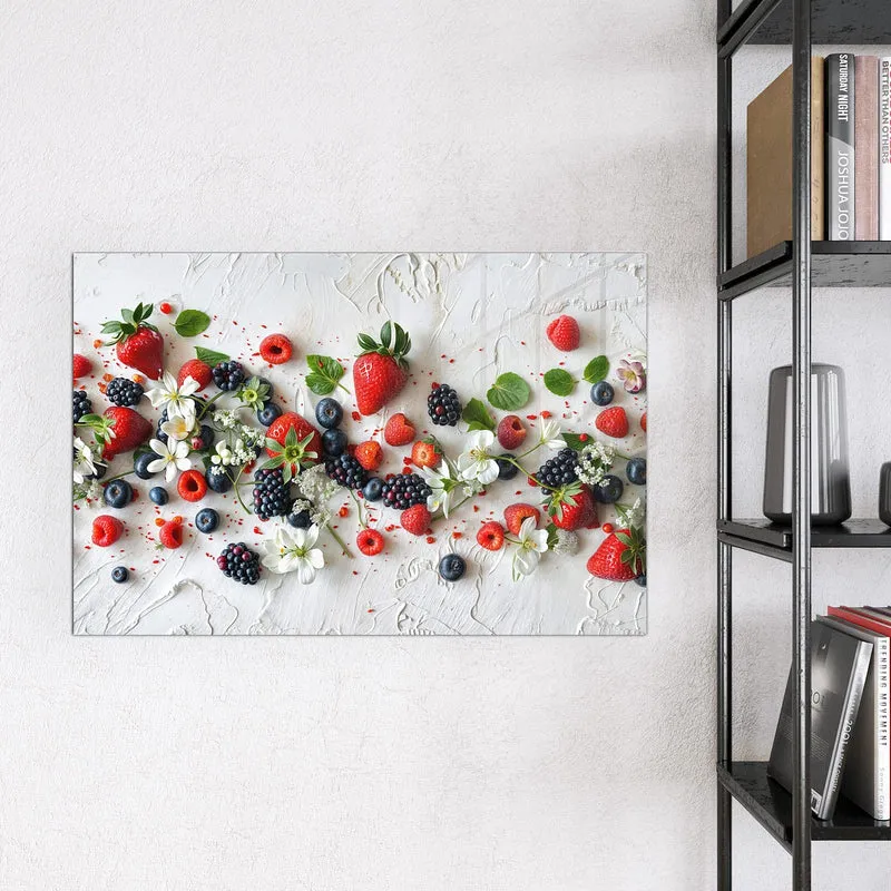 Magnettafel - Beeren mit weißen Blüten