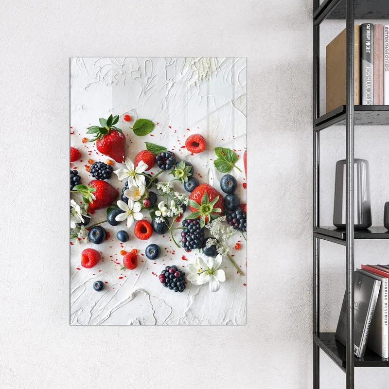 Magnettafel - Beeren mit weißen Blüten