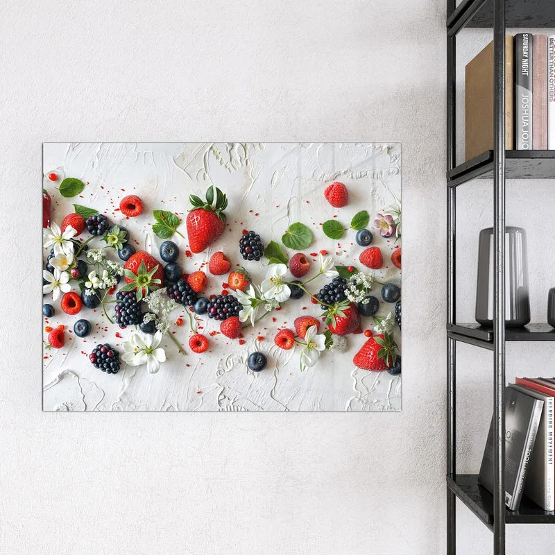 Magnettafel - Beeren mit weißen Blüten