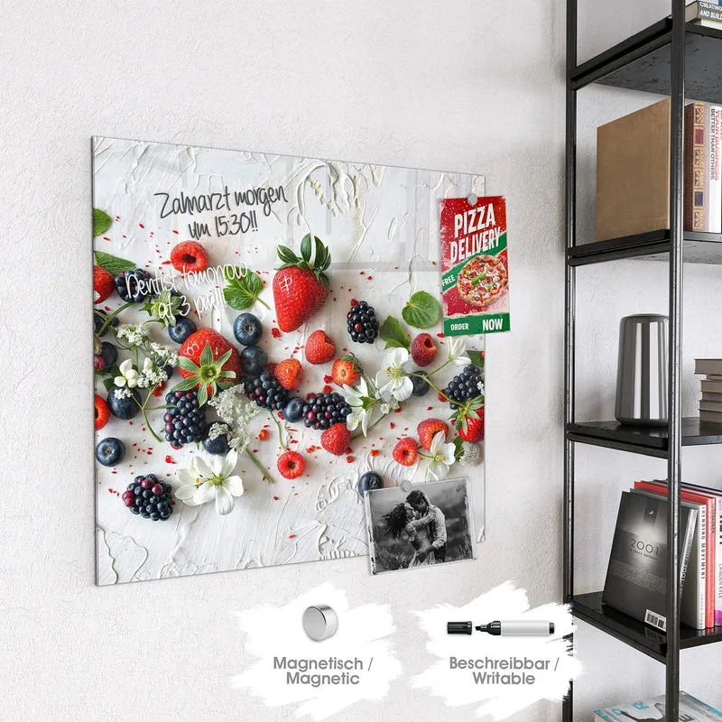 Magnettafel - Beeren mit weißen Blüten