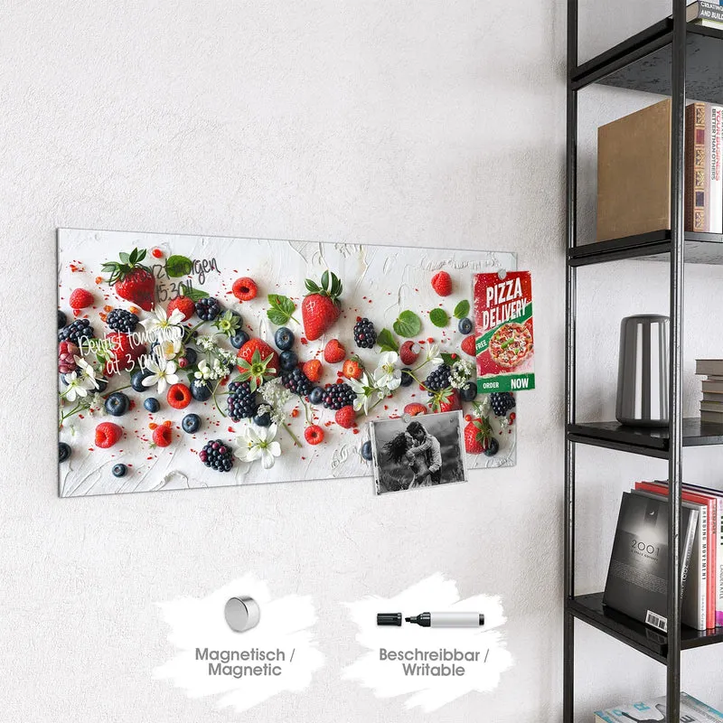 Magnettafel - Beeren mit weißen Blüten
