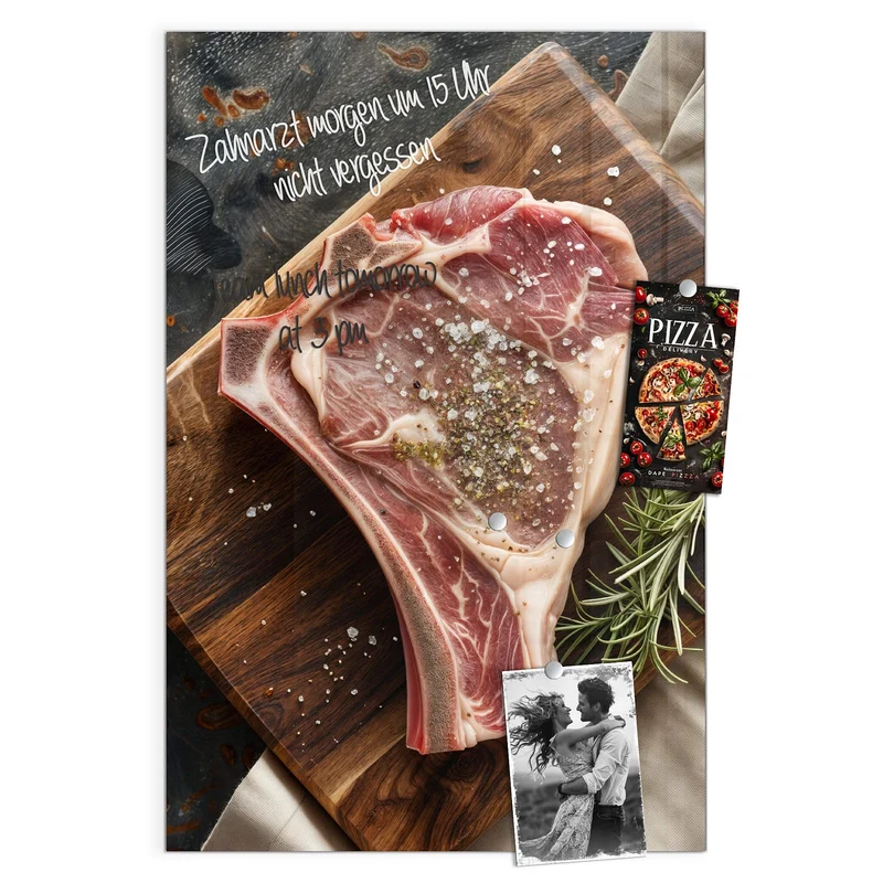 Magnettafel - Rohes Steak auf Holz