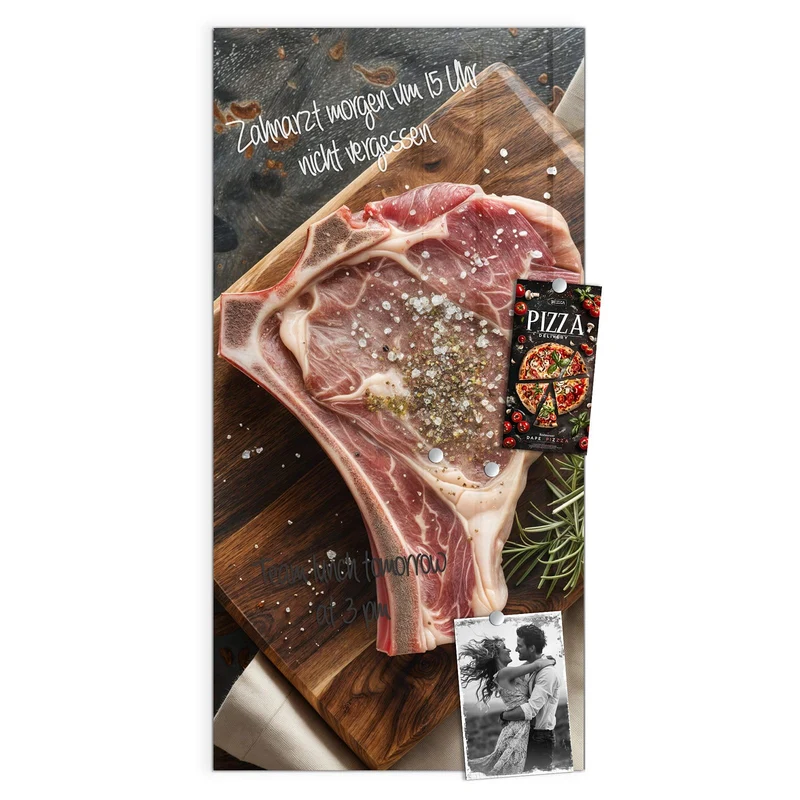 Magnettafel - Rohes Steak auf Holz