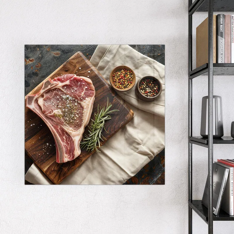Magnettafel - Rohes Steak auf Holz