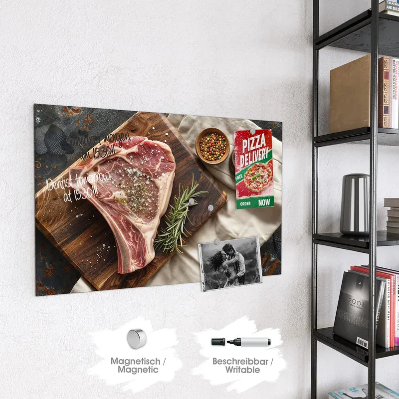 Magnettafel - Rohes Steak auf Holz