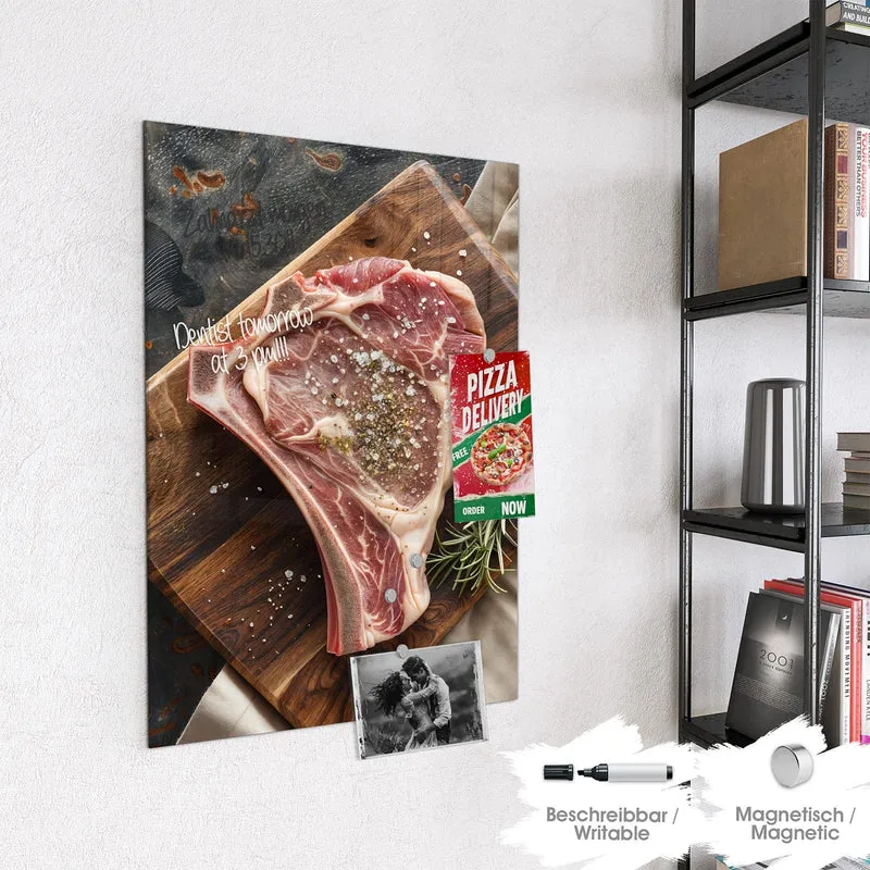 Magnettafel - Rohes Steak auf Holz