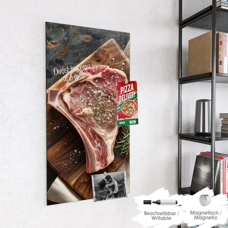 Magnettafel - Rohes Steak auf Holz