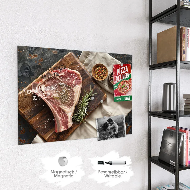 Magnettafel - Rohes Steak auf Holz