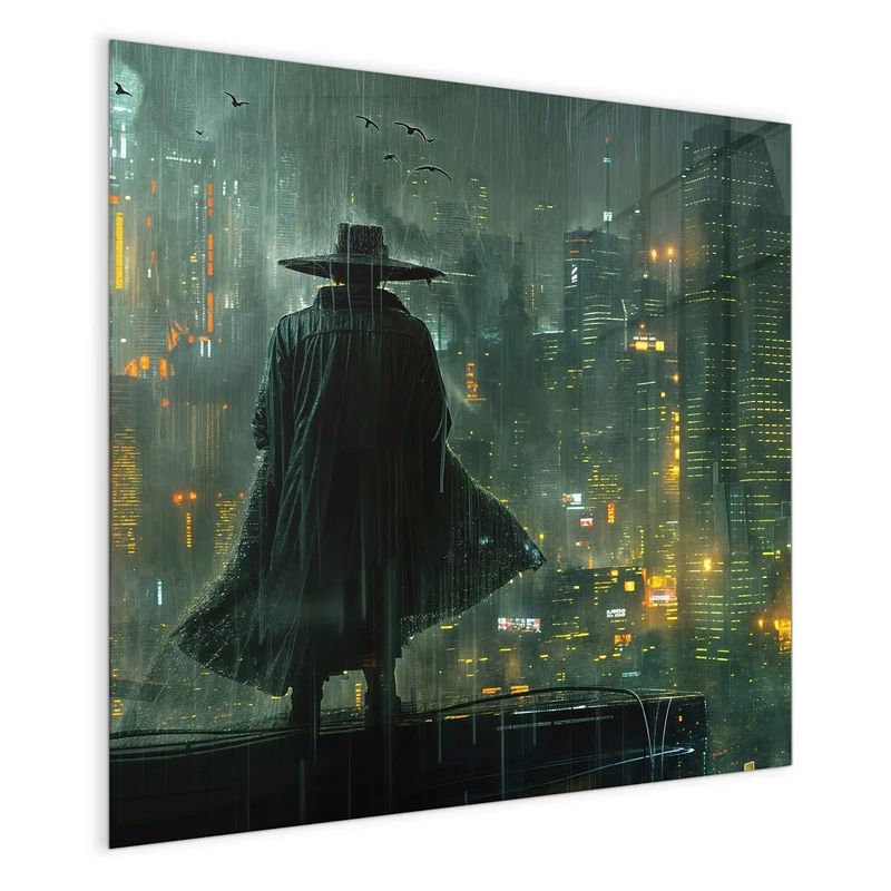 Magnettafel - Mann mit Hut im Regen