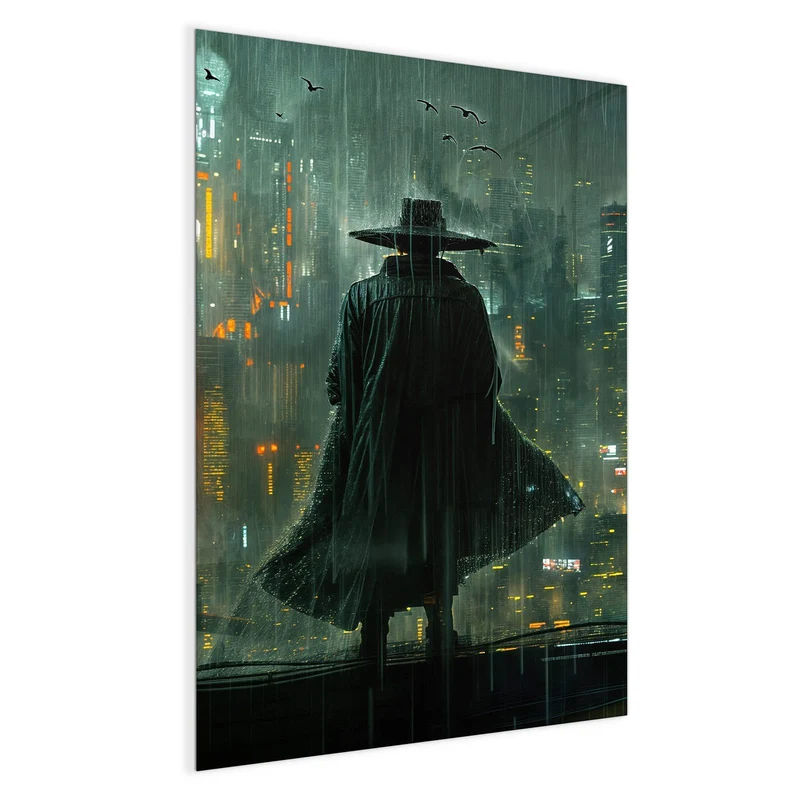 Magnettafel - Mann mit Hut im Regen