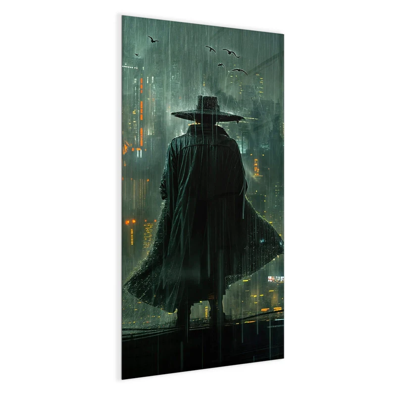 Magnettafel - Mann mit Hut im Regen