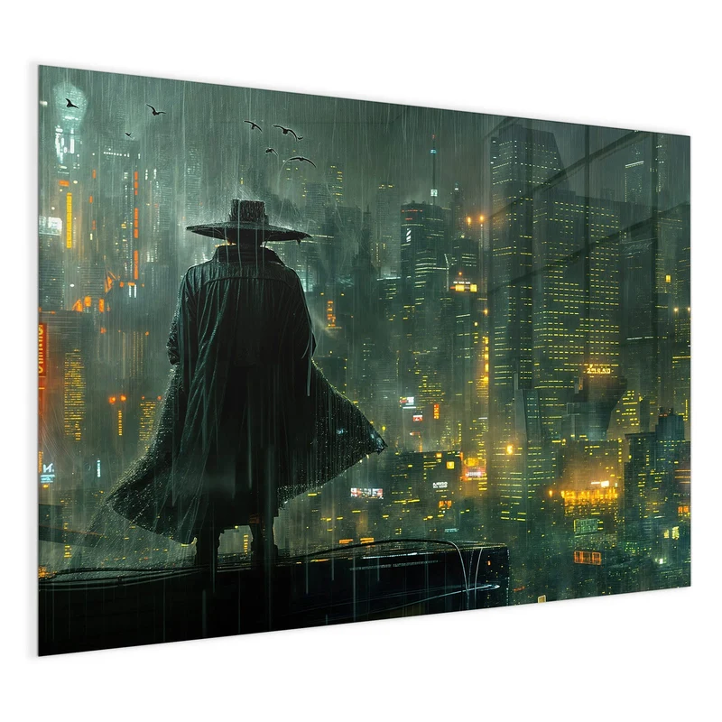 Magnettafel - Mann mit Hut im Regen