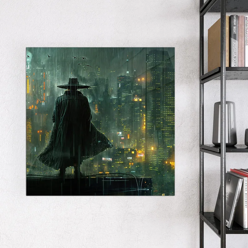 Magnettafel - Mann mit Hut im Regen
