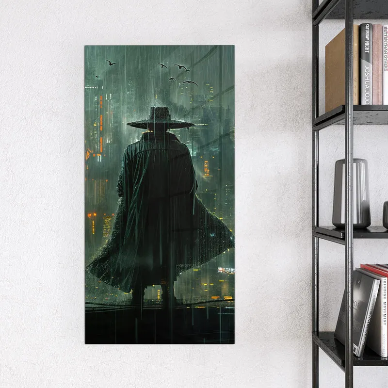 Magnettafel - Mann mit Hut im Regen