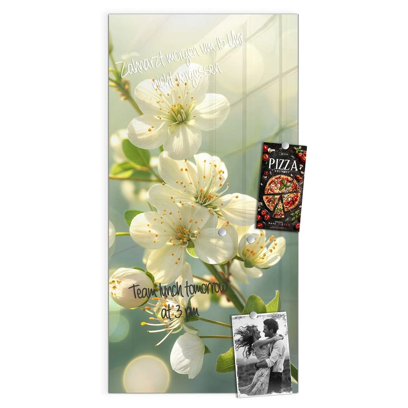 Magnettafel - Weiße Blüten vor Grün