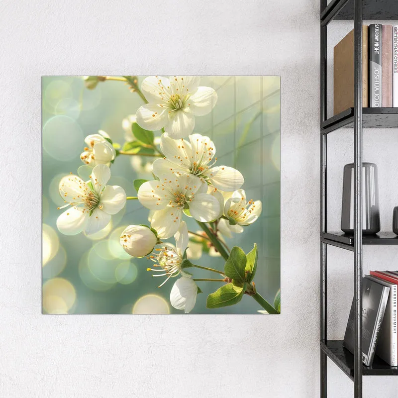 Magnettafel - Weiße Blüten vor Grün