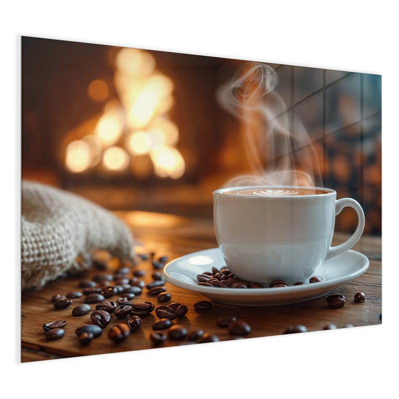 Magnettafel - Kaffee am Kaminfeuer