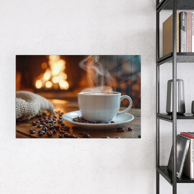 Magnettafel - Kaffee am Kaminfeuer